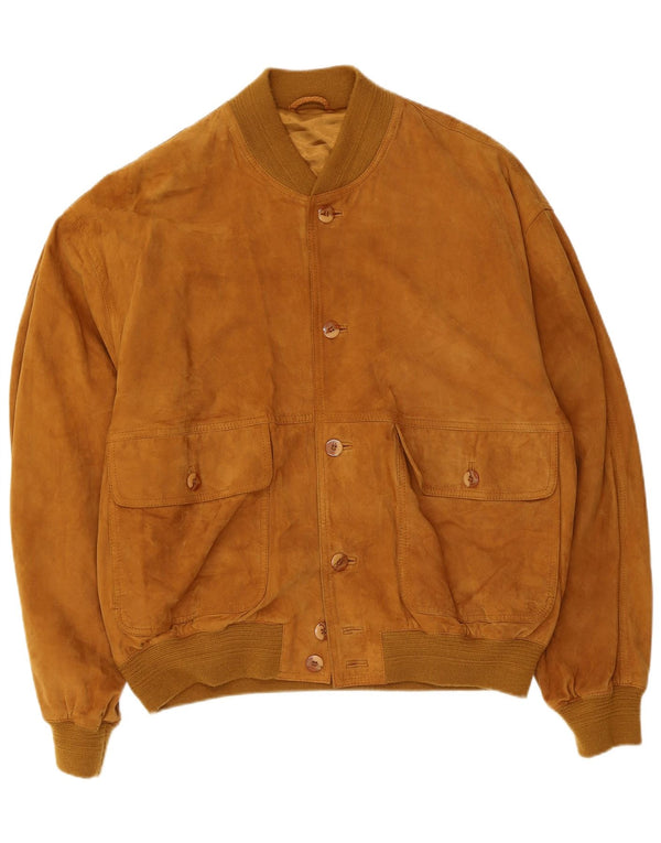 Giubbotto bomber in pelle scamosciata vintage da uomo UK 40 grande in pelle marrone
