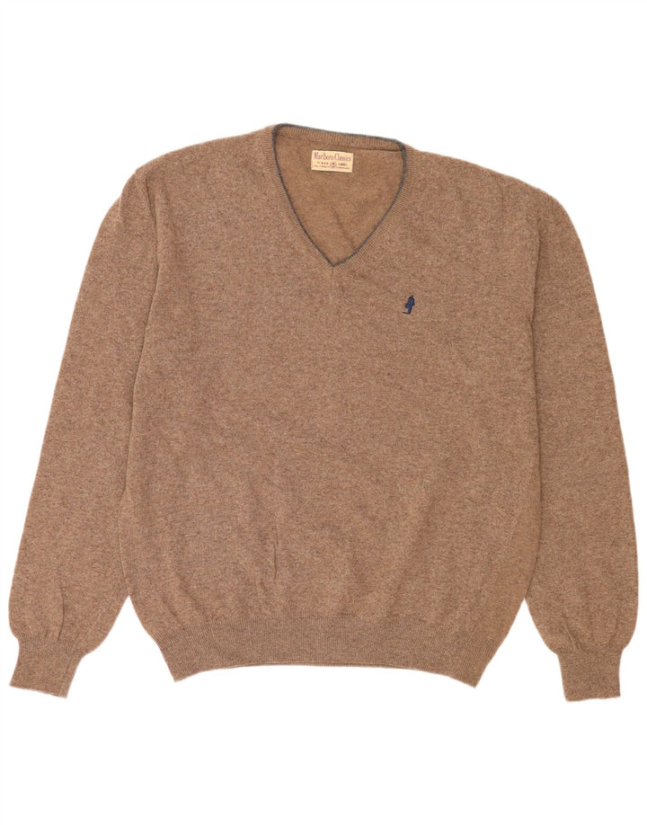Maglione da uomo con scollo a V Marlboro Classics XL in lana beige