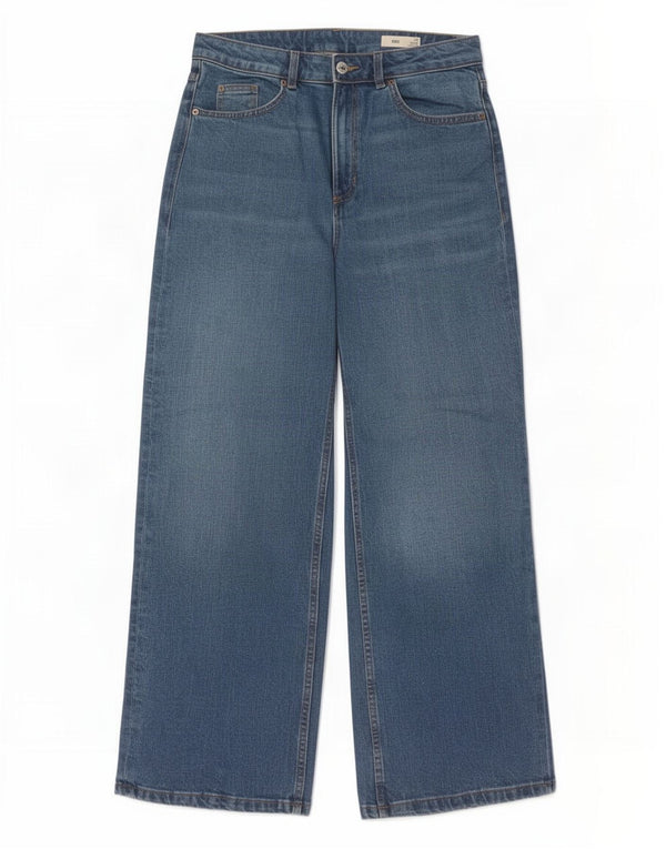 Jeans a gamba larga a vita alta da donna Marks & Spencer UK 14 Large W32 L30 Blu