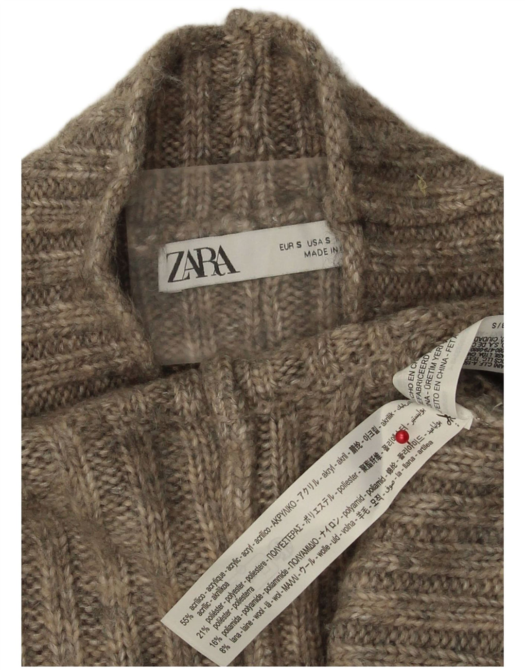 Maglione a collo alto da donna Zara UK 10 piccolo acrilico grigio