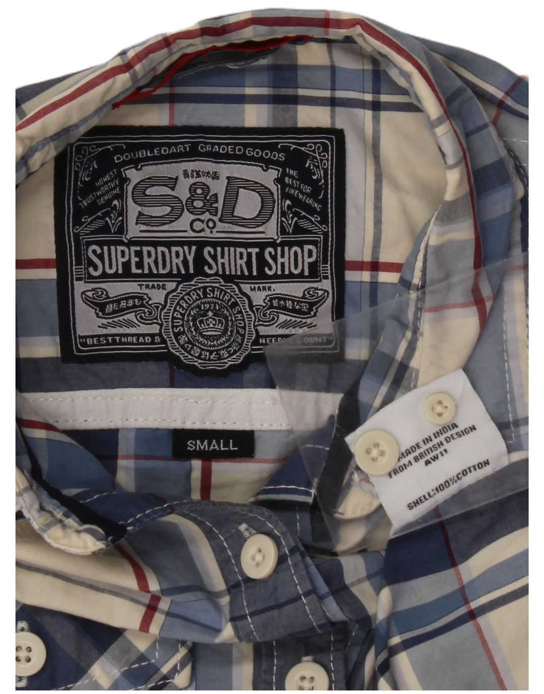 Camicia da donna SUPERDRY UK 10 piccolo cotone a quadri blu