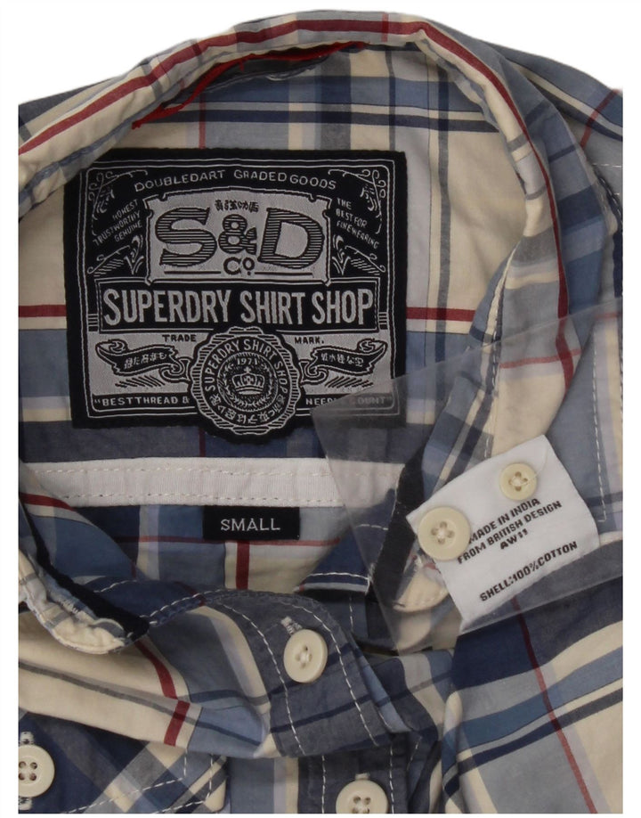 Camicia da donna SUPERDRY UK 10 piccolo cotone a quadri blu