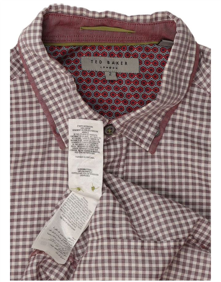 Camicia da uomo Ted Baker taglia 2 piccola in cotone a quadretti bordeaux