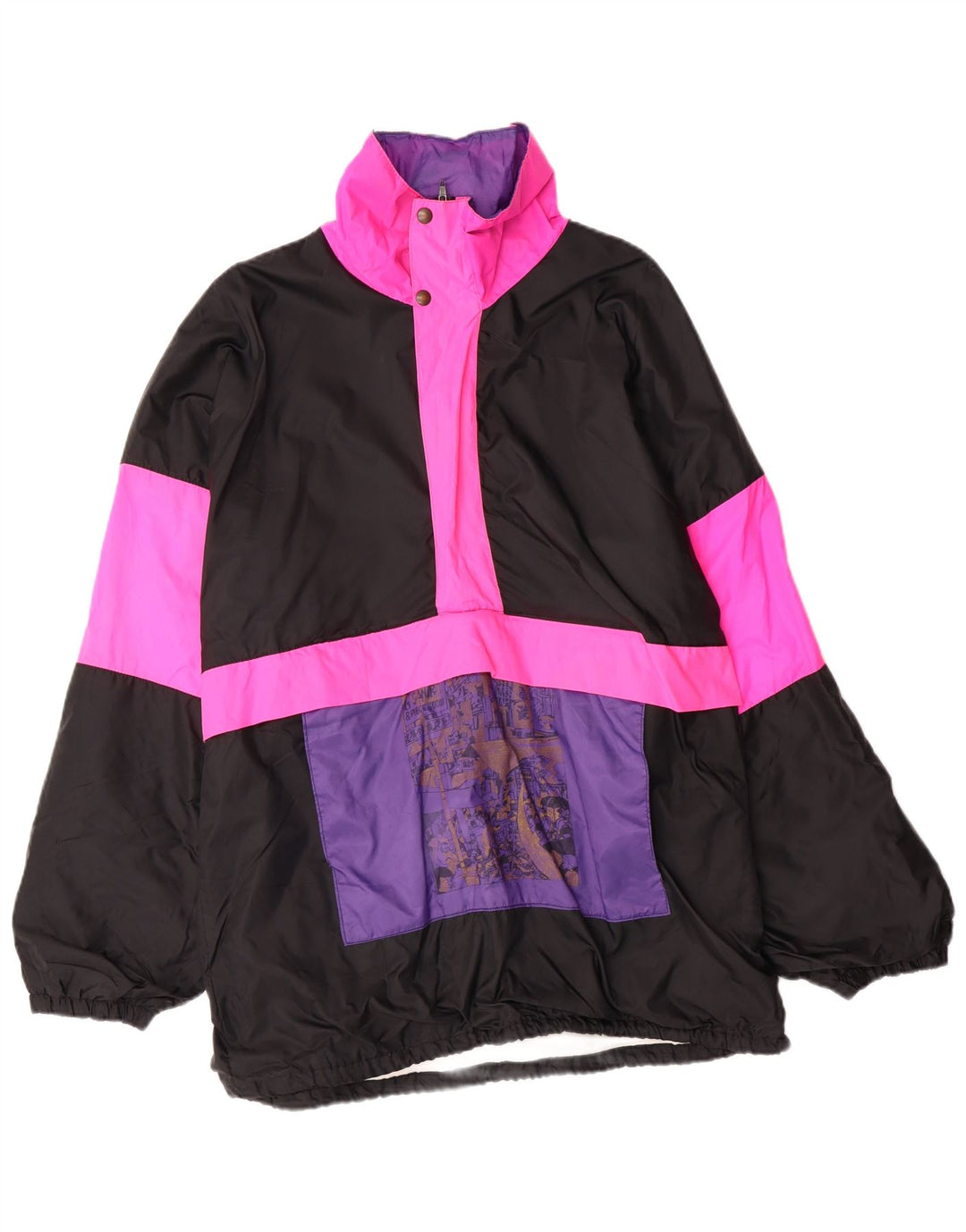 Giacca anorak con cappuccio da uomo VINTAGE UK 38 Poliammide color block medio nero