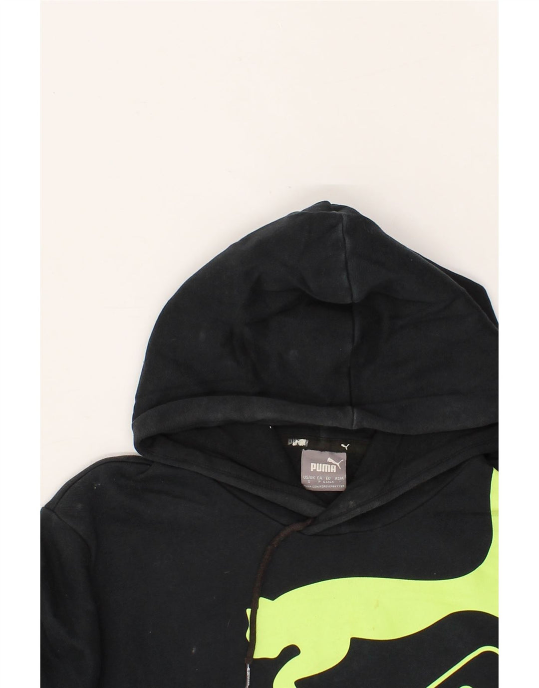 PUMA Mens Graphic Hoodie Jumper Small Black Cotton Vintage Puma and Second-Hand Puma from Messina Hembry 