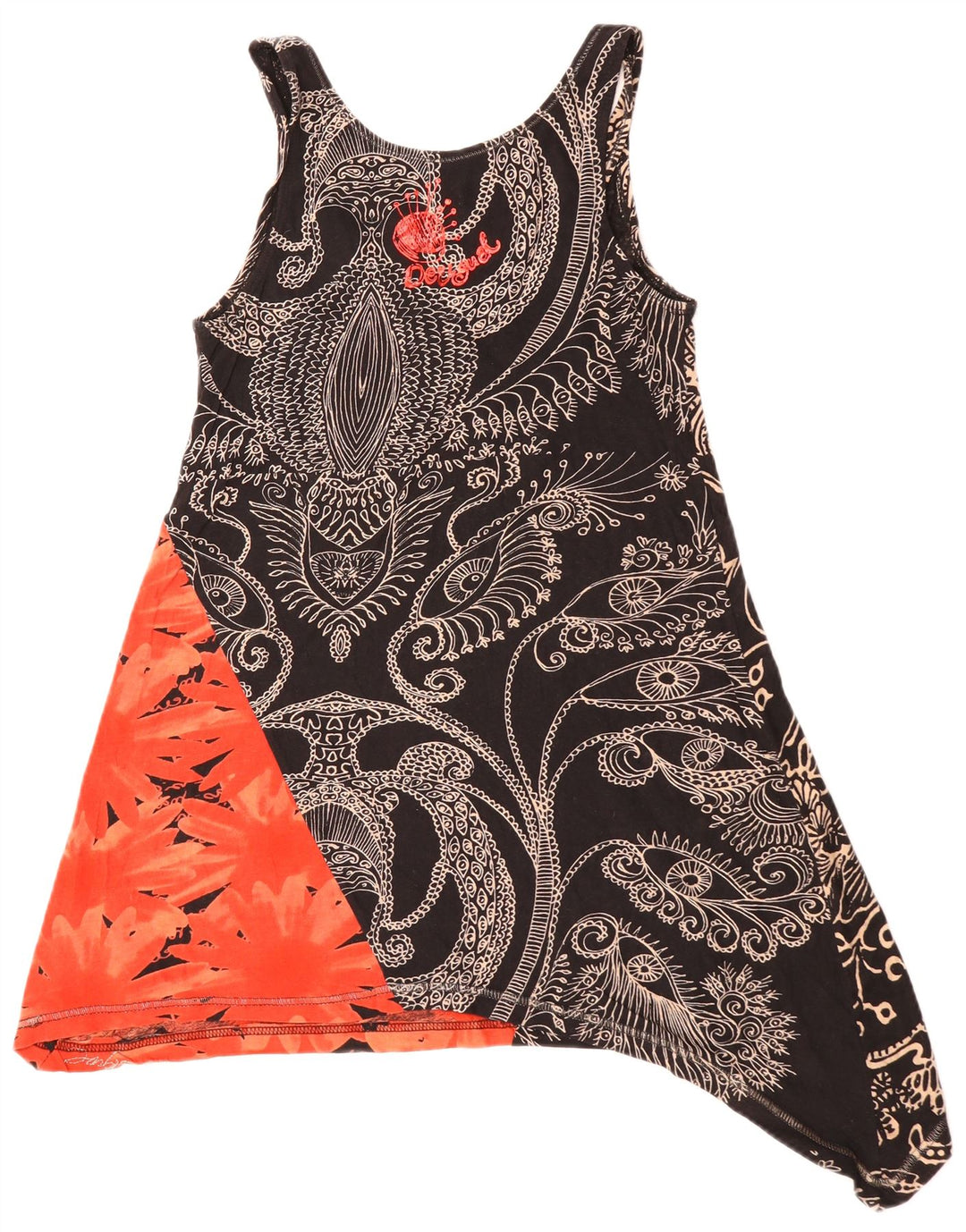 DESIGUAL Top tunica asimmetrica senza maniche da donna UK 10 piccolo floreale nero