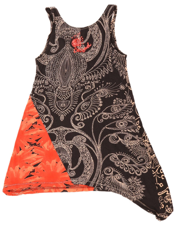 DESIGUAL Top tunica asimmetrica senza maniche da donna UK 10 piccolo floreale nero