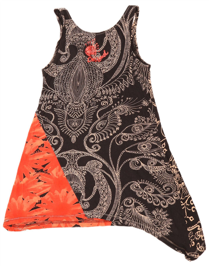 DESIGUAL Top tunica asimmetrica senza maniche da donna UK 10 piccolo floreale nero