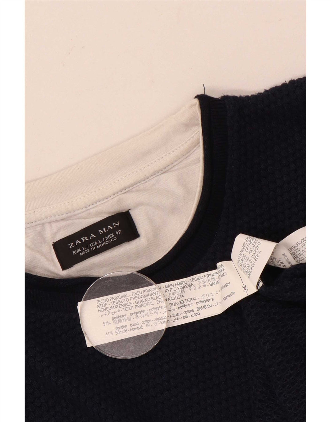 Maglione maglione girocollo da uomo Zara grande in poliestere blu navy