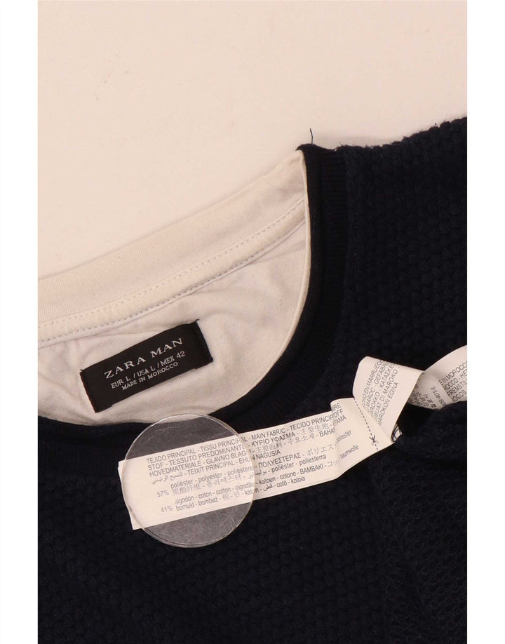 Maglione maglione girocollo da uomo Zara grande in poliestere blu navy