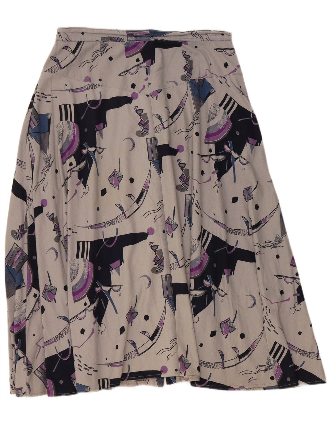 Gonna a trapezio a vita alta da donna VINTAGE W32 grande grigio geometrico