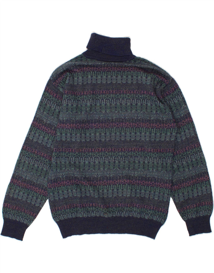 RODES Womens Roll Neck Jumper Sweater UK 14 Medium Green Geometric Wool Vintage Rodes and Second-Hand Rodes from Messina Hembry 