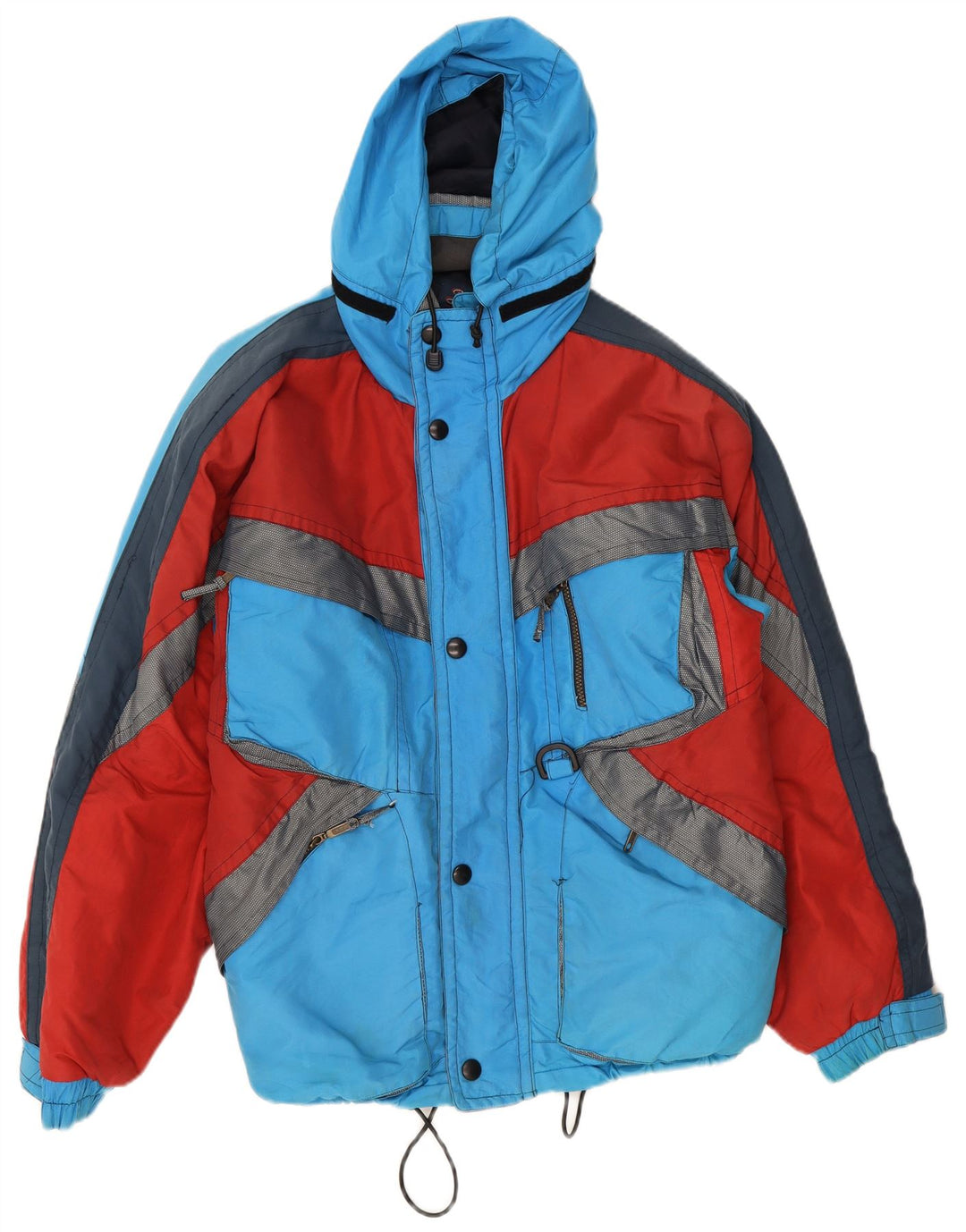 Giacca da sci vintage da uomo con cappuccio UK 38 Poliammide color block blu medio