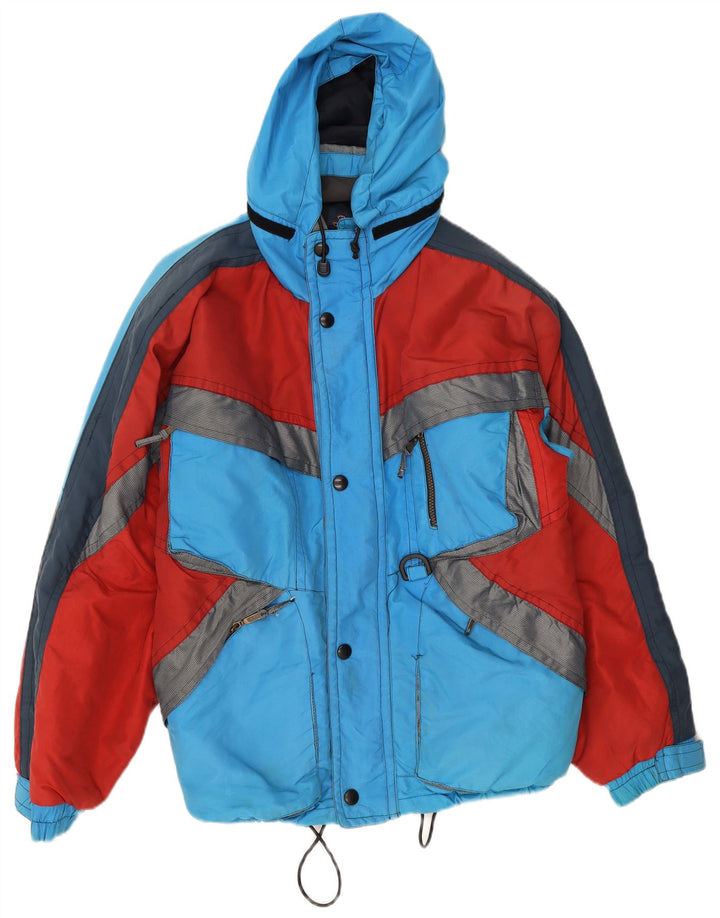Giacca da sci vintage da uomo con cappuccio UK 38 Poliammide color block blu medio