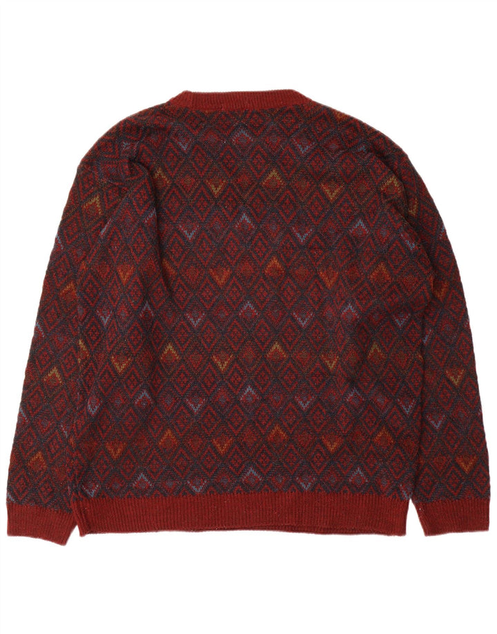 Maglione maglione girocollo da uomo Marks & Spencer grande acrilico geometrico rosso