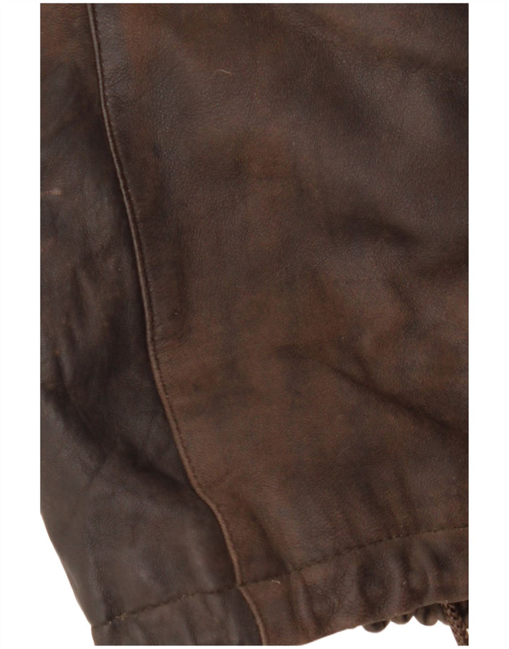 Cappotto in pelle con cappuccio da donna VINTAGE EU 38 Pelle marrone medio