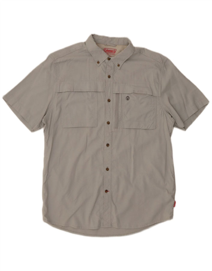 Camicia vintage da uomo a maniche corte grande in cotone grigio