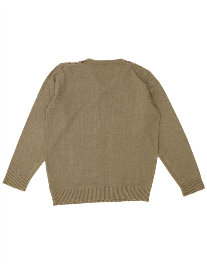 EWM Maglione da uomo con scollo a V piccolo cotone a righe kaki