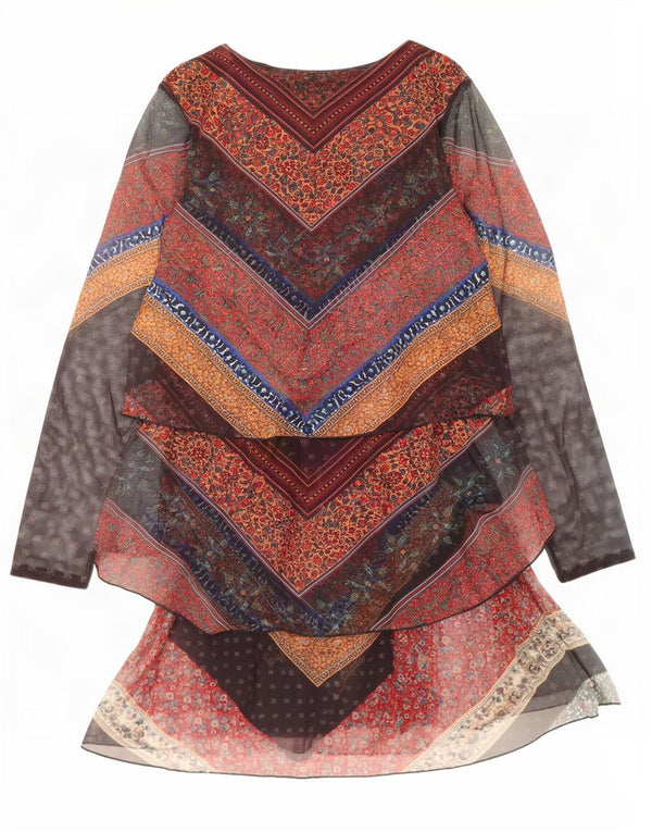 Desigual Abito a strati da donna a maniche lunghe UK 12 Medio multicolore floreale