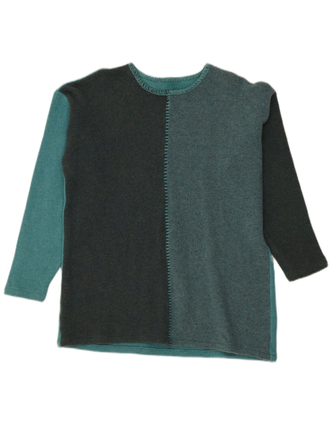 Maglione maglione con scollo a barca da donna VINTAGE UK 16 Lana color block verde grande