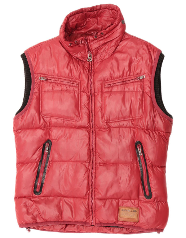 Gilet imbottito con cappuccio da uomo Diesel UK 42 XL nylon bordeaux
