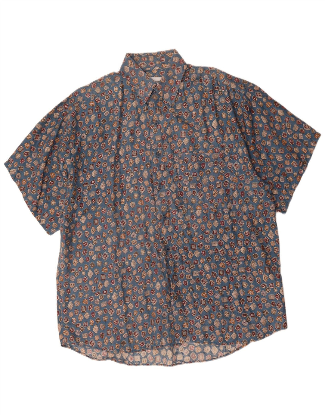 Camicia da uomo a maniche corte CARUSO Large in seta geometrica blu