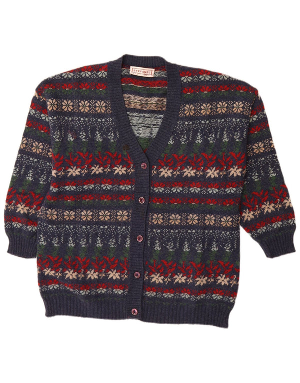 STEFANEL Womens Cardigan Sweater UK 14 Medium Navy Blue Fair Isle
