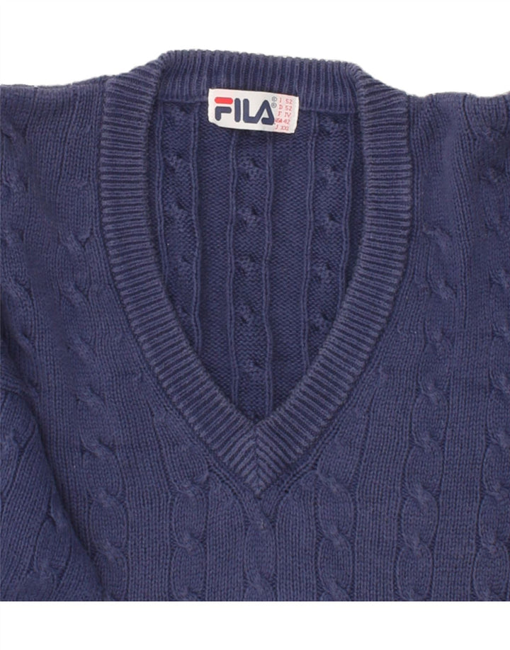 FILA Mens V-Neck Jumper Sweater IT 52 Large Blue Cotton Vintage Fila and Second-Hand Fila from Messina Hembry 