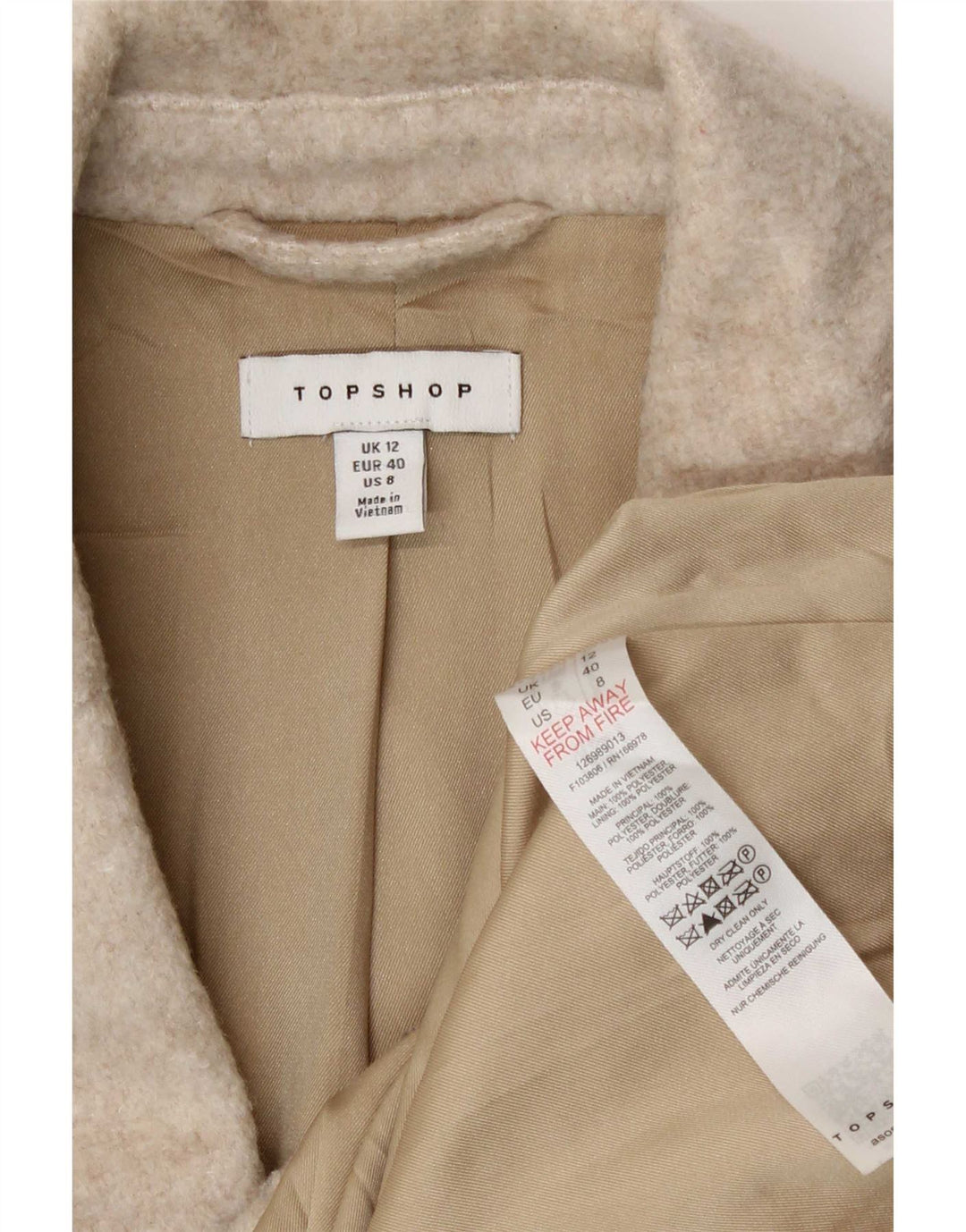 Giacca blazer da donna a 3 bottoni Topshop UK 12 Poliestere beige medio