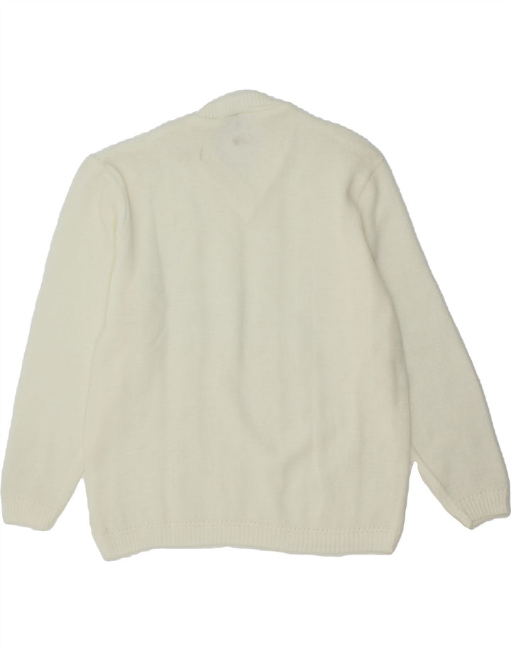 VINTAGE Womens V-Neck Jumper Sweater IT 46/48 Large White Acrylic Vintage Vintage and Second-Hand Vintage from Messina Hembry 