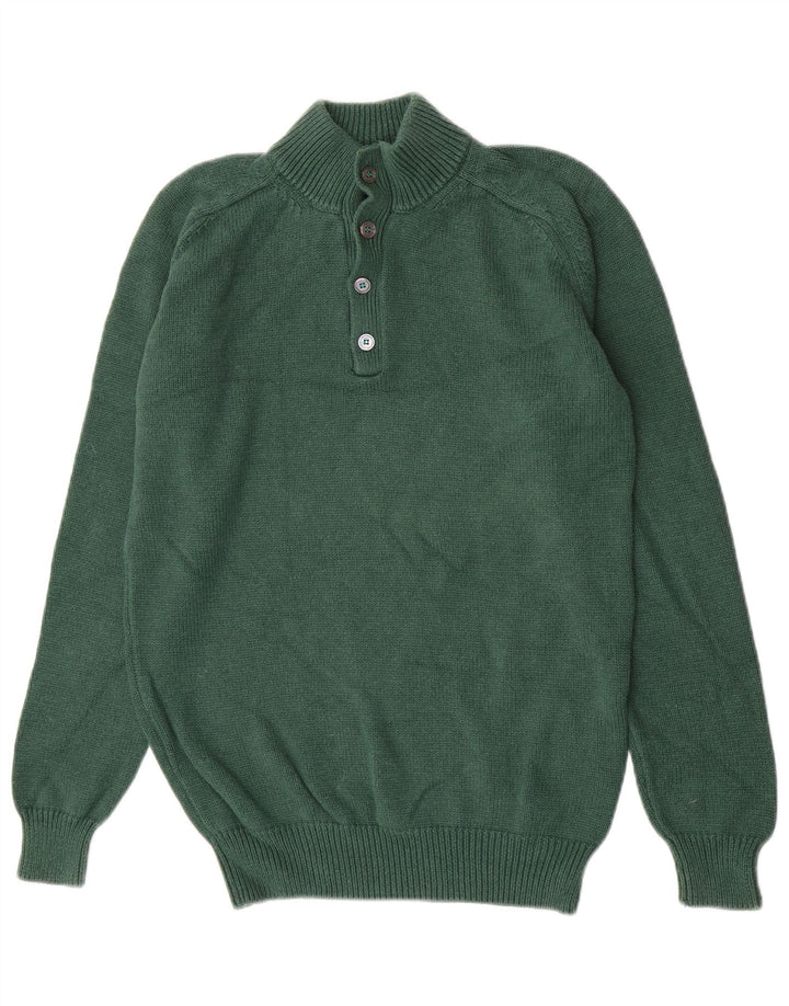 Massimo Dutti Maglione da uomo con bottoni e collo grande in cotone verde