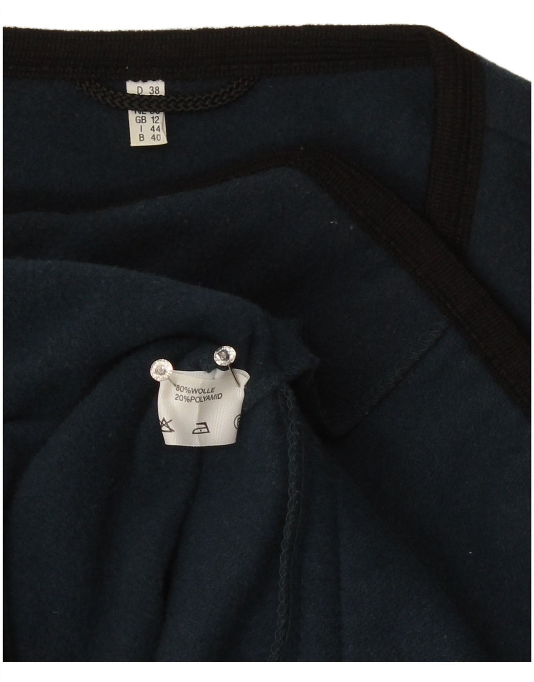 Maglione cardigan da donna vintage UK 12 lana blu navy media