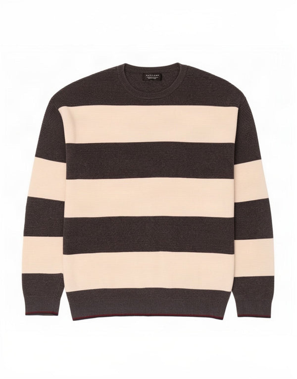 Zara Mens Crew Neck Jumper Sweater Medium Grey Striped