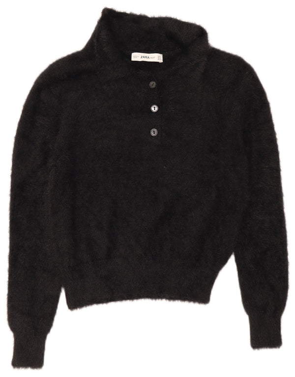 Maglione corto con collo alto da donna Zara UK 10 piccolo nylon nero
