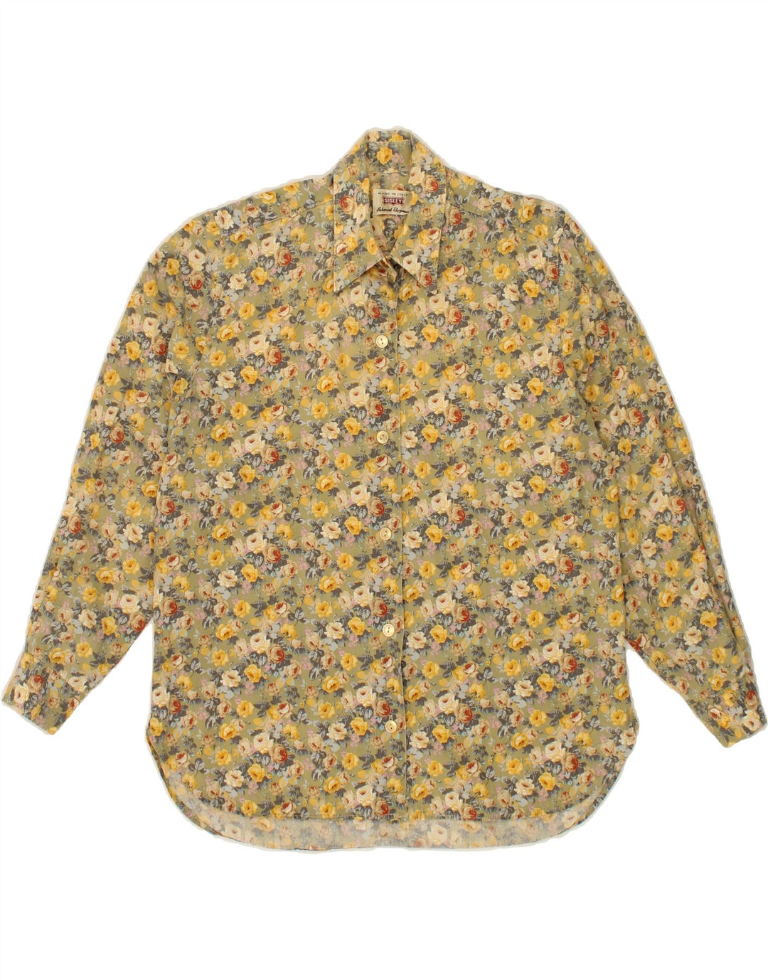 SISLEY Womens Shirt Blouse UK 14 Medium Beige Floral Vintage Sisley and Second-Hand Sisley from Messina Hembry 