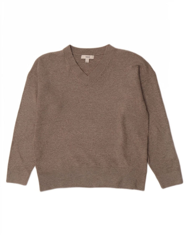 Maglione con scollo a V da donna Marks & Spencer UK 14 Poliestere grigio medio