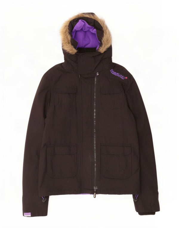 Superdry Womens Windcheater Hooded Windbreaker Jacket UK 16 Large Black