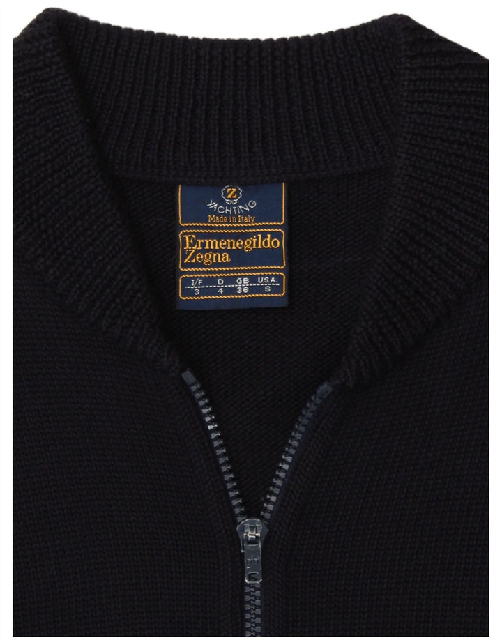 ERMENEGILDO ZEGNA Maglione cardigan da uomo UK 36 Piccolo blu navy in lana vergine