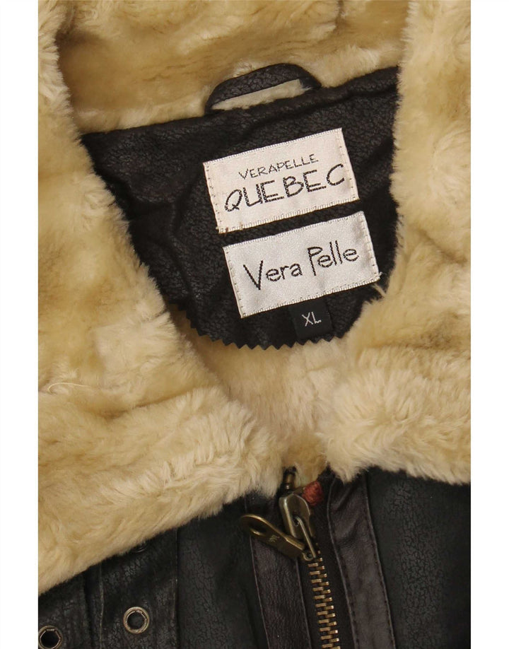 Giacca in shearling da uomo del Quebec UK 42 XL in pelle nera