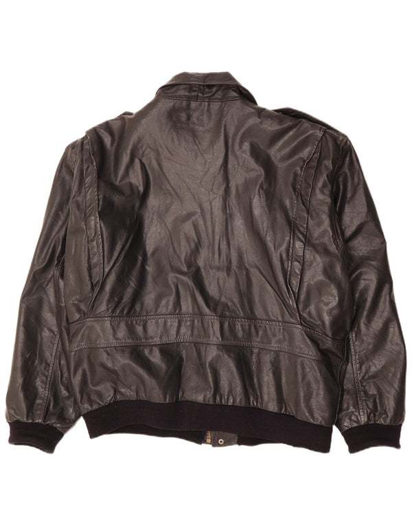 Giacca in pelle militare vintage da uomo IT 50 grande in pelle nera