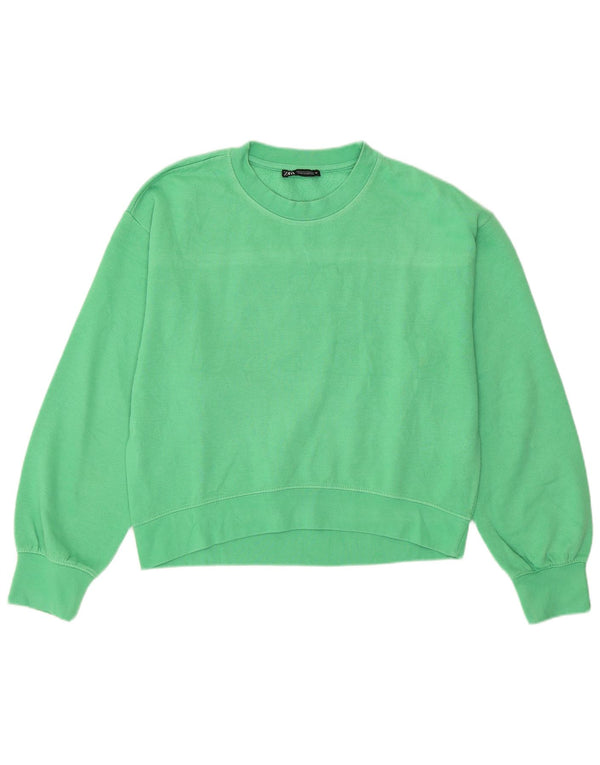 Felpa corta da donna Zara UK 14 cotone verde medio