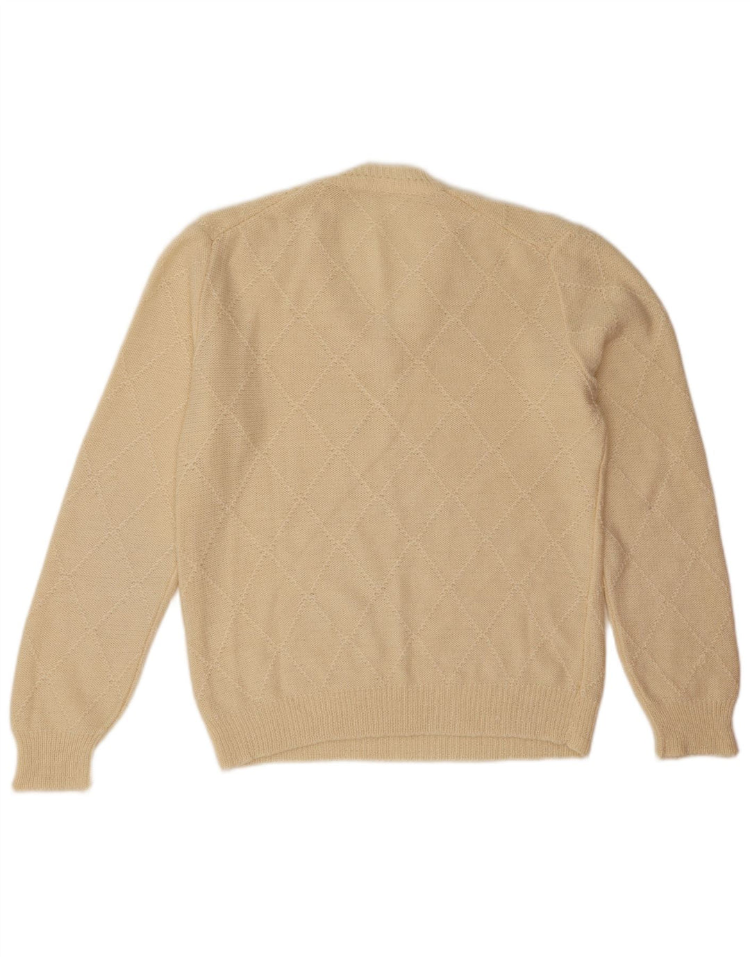 Maglione vintage da uomo con scollo a V, grande, bianco sporco, a rombi/diamante