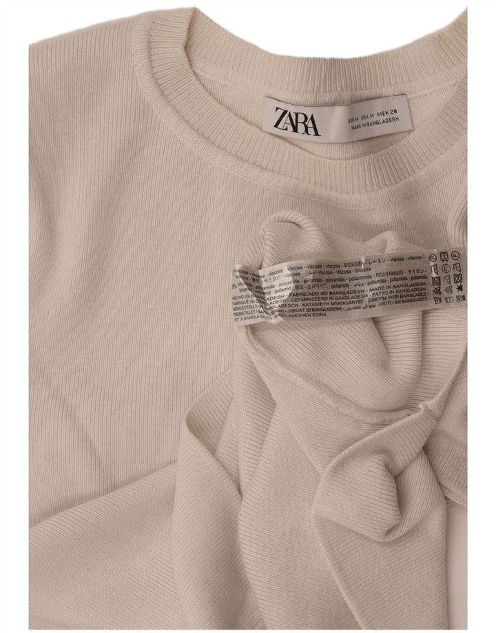 Top corto da donna Zara UK 12 viscosa bianco sporco medio