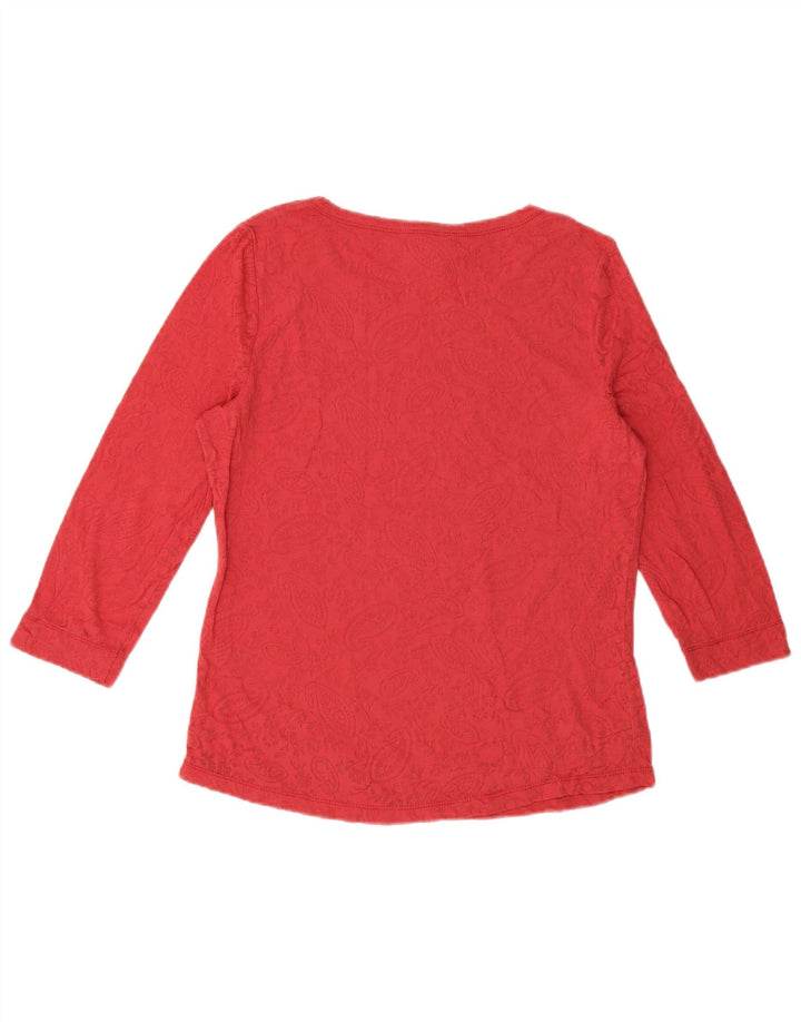 RALPH LAUREN Top da donna manica 3/4 UK 12 poliestere rosso cachemire medio
