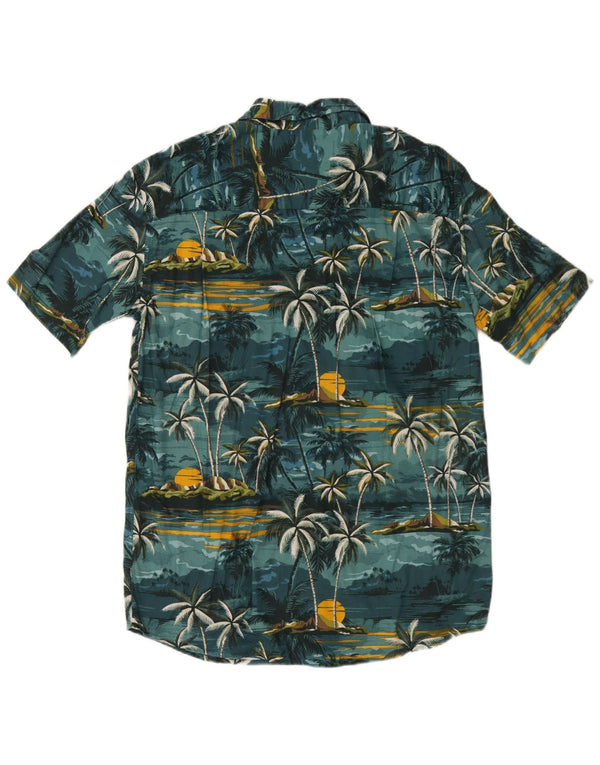 Atlas For Men Camicia a maniche corte da uomo in cotone floreale verde medio hawaiano