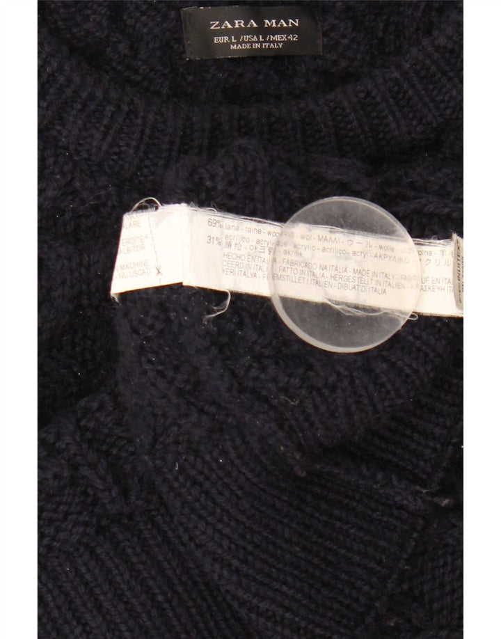 Maglione Zara da uomo con scollo a barca, grande, in lana blu navy