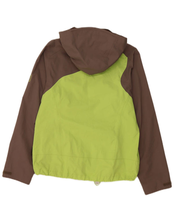 JACK WOLFSKIN Giacca antipioggia con cappuccio da donna UK 12/14 Verde medio Colorblock