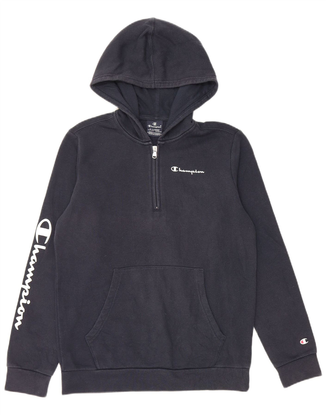 Maglione con cappuccio e zip grafica CHAMPION per ragazzi 13-14 anni XL Blu navy