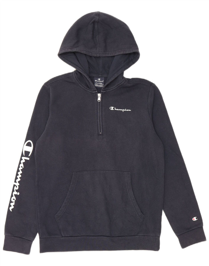 Maglione con cappuccio e zip grafica CHAMPION per ragazzi 13-14 anni XL Blu navy