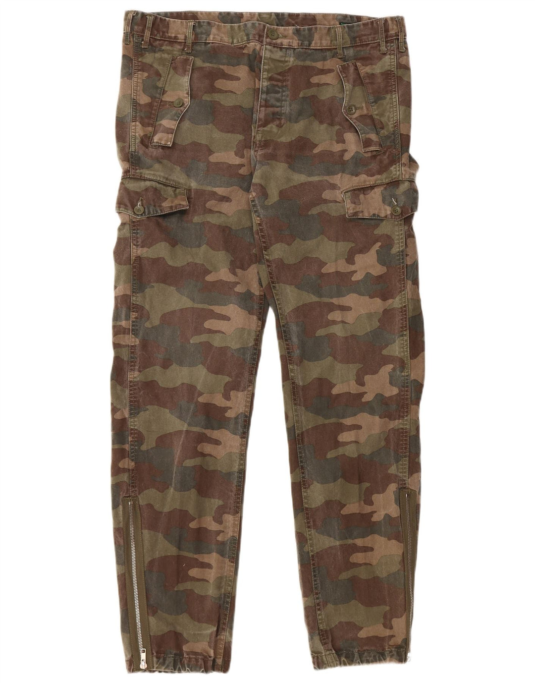 Pantaloni cargo da uomo BENETTON Joggers IT 50 Large W36 L32 Khaki Camouflage